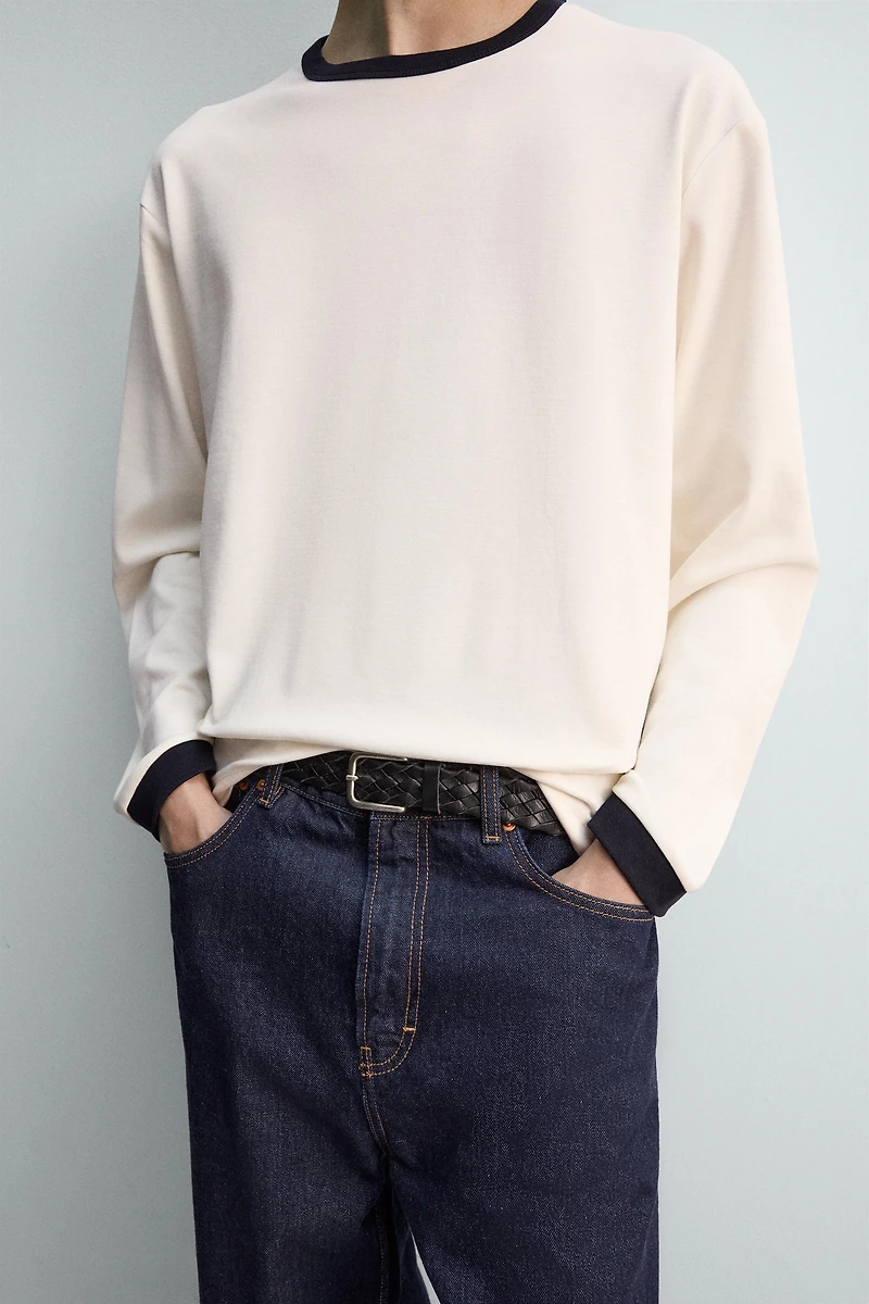 LONG SLEEVE CONTRAST RIBBED T-SHIRT