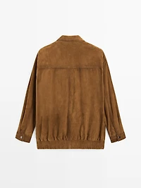 Suede leather bomber jacket with pockets