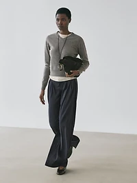 Pleated wool blend trousers