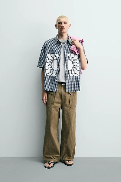 BOXY FIT PLAID SHIRT WITH CONTRAST PATCHES