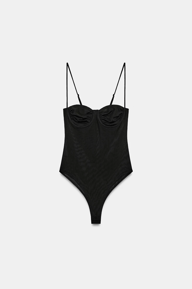 RUCHED TULLE BODYSUIT