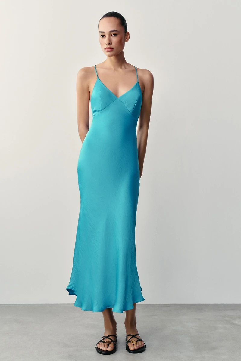 BEADED BACK SATIN EFFECT DRESS