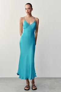 BEADED BACK SATIN EFFECT DRESS