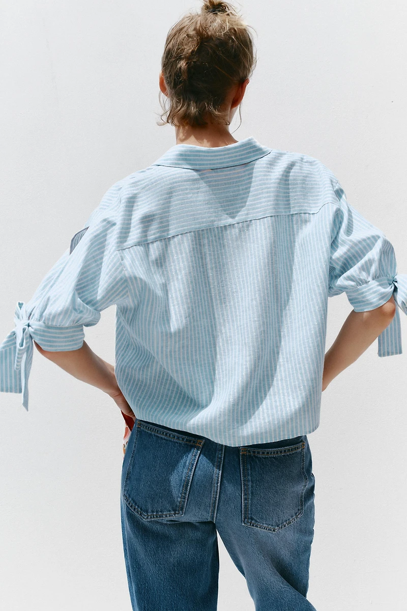CHEMISE RAYURES LACETS AVEC LIN