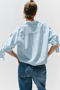 CHEMISE RAYURES LACETS AVEC LIN