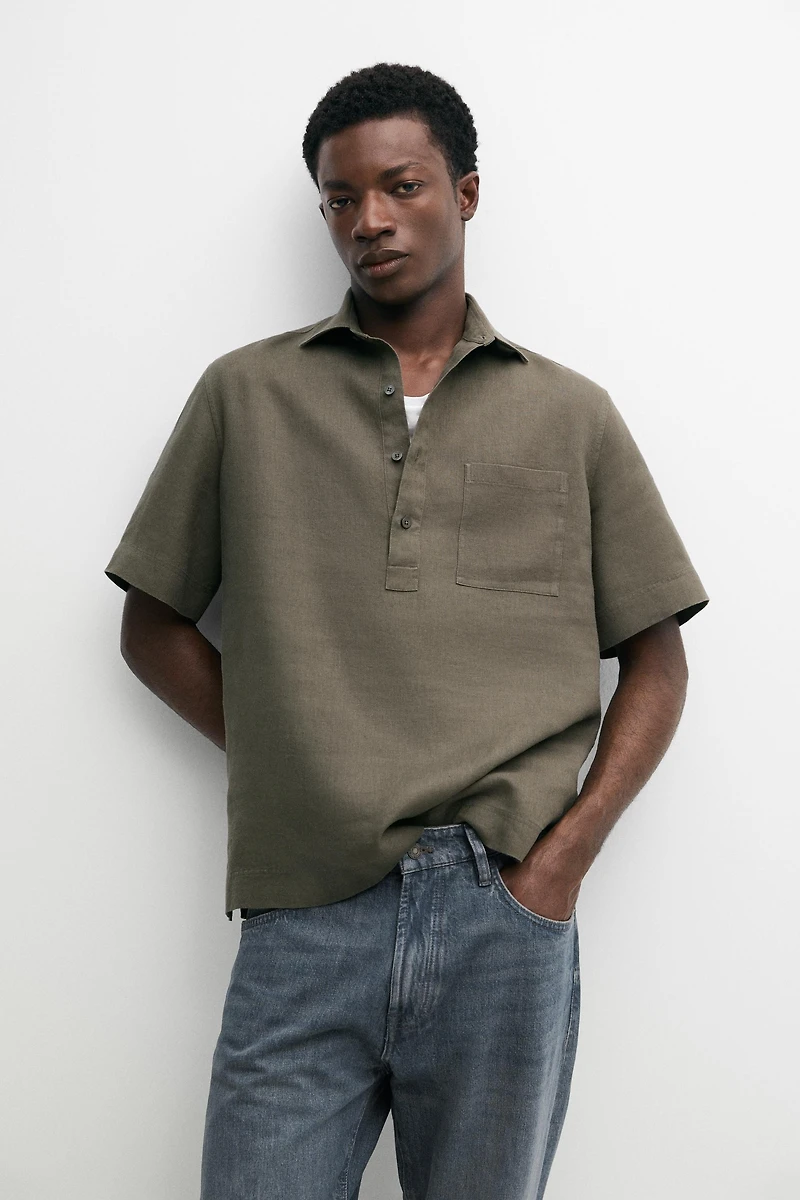 Chemise polo manches courtes 100 % lin