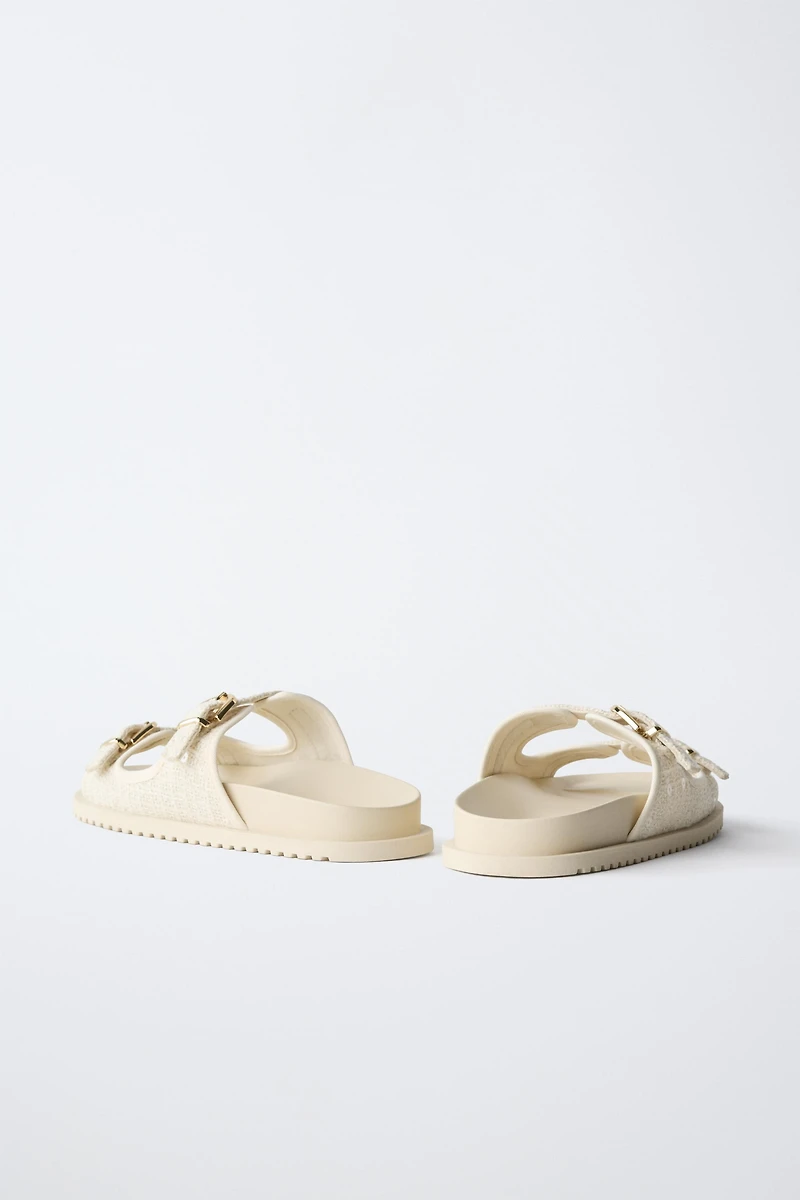 RAFFIA EFFECT BUCKLE SANDALS