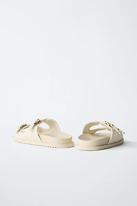 RAFFIA EFFECT BUCKLE SANDALS