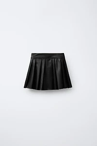 FAUX LEATHER BOX PLEAT SKIRT WITH TIES