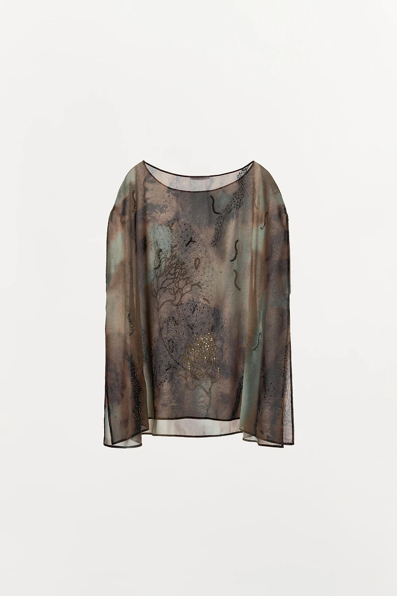 BEADED PRINT TOP