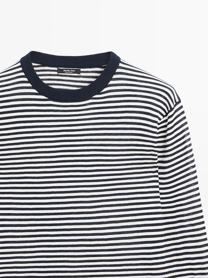 Striped cotton and silk knit sweater