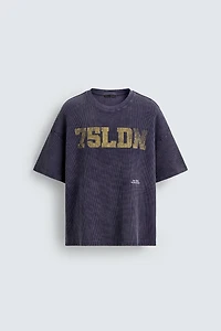 WASHED PRINTED WAFFLE WEAVE SWEATSHIRT