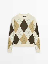 100% cotton knit sweater with Argyle detail