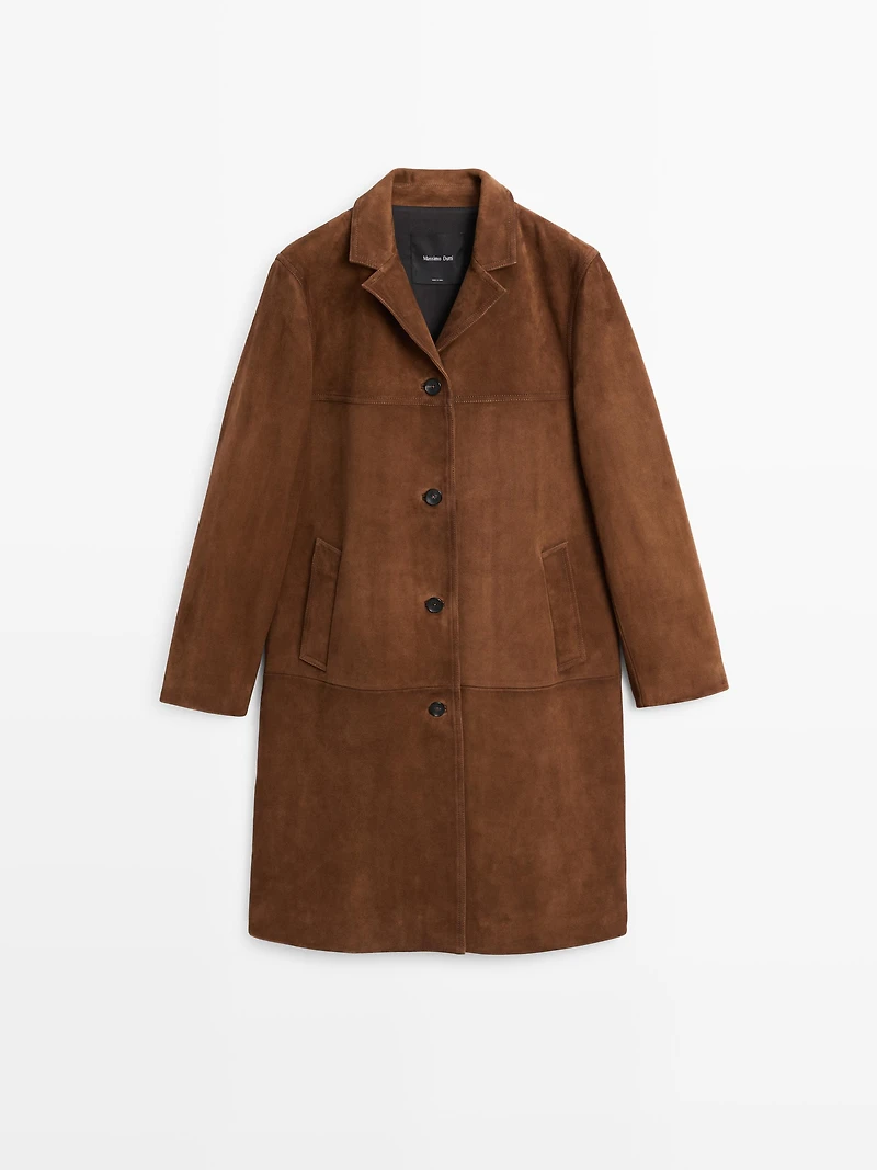 Manteau long en cuir finition daim