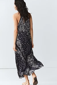 Long flowing paisley halter dress