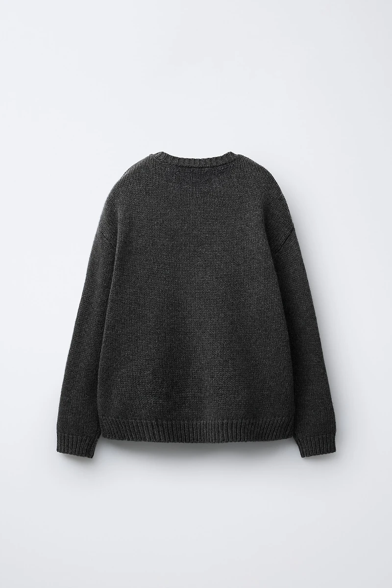 AGES 7-12/ WOOL BLEND KNIT JUMPER WITH EMBROIDERED MOUSE