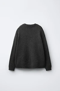 AGES 7-12/ WOOL BLEND KNIT JUMPER WITH EMBROIDERED MOUSE