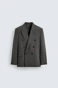 RELAXED FIT DOUBLE-BREASTED PINSTRIPE SUIT BLAZER
