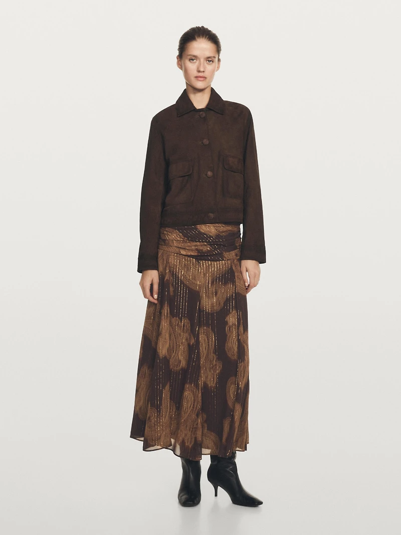 Cropped suede leather-lined jacket with buttons