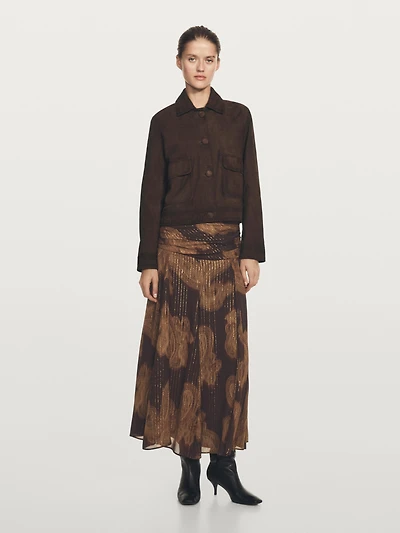 Cropped suede leather-lined jacket with buttons