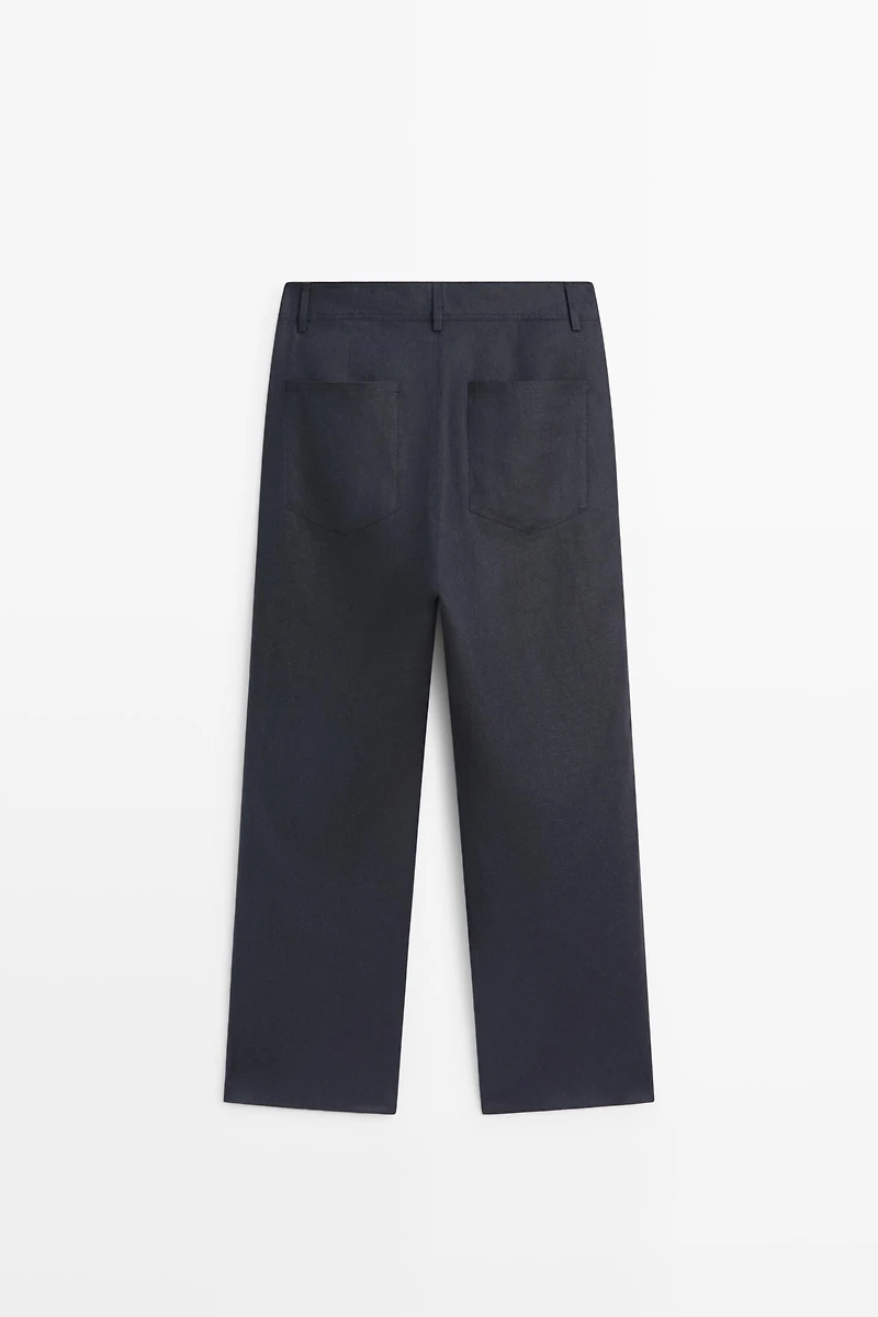 Kick flare cropped linen trousers