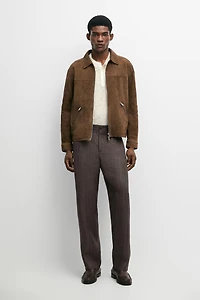 100% linen striped straight-leg pants