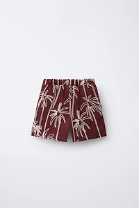 EMBROIDERED PALM TREE TEXTURED SHORTS