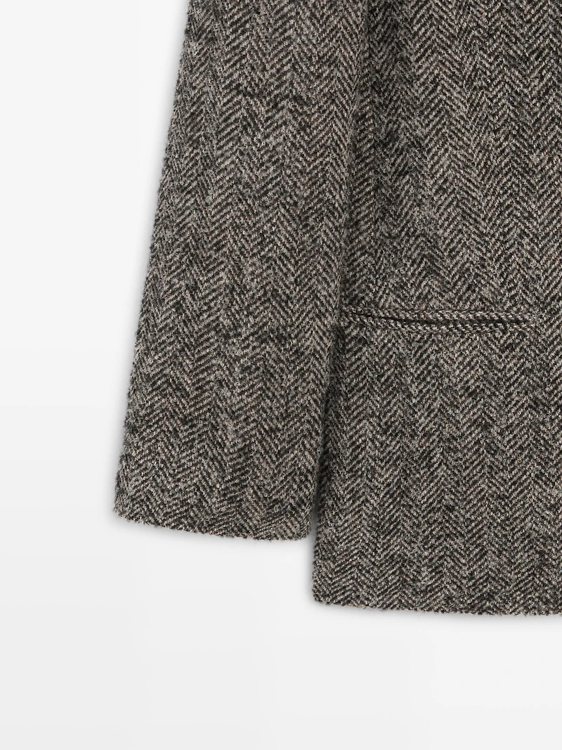 Blazer laine à chevrons et col montant