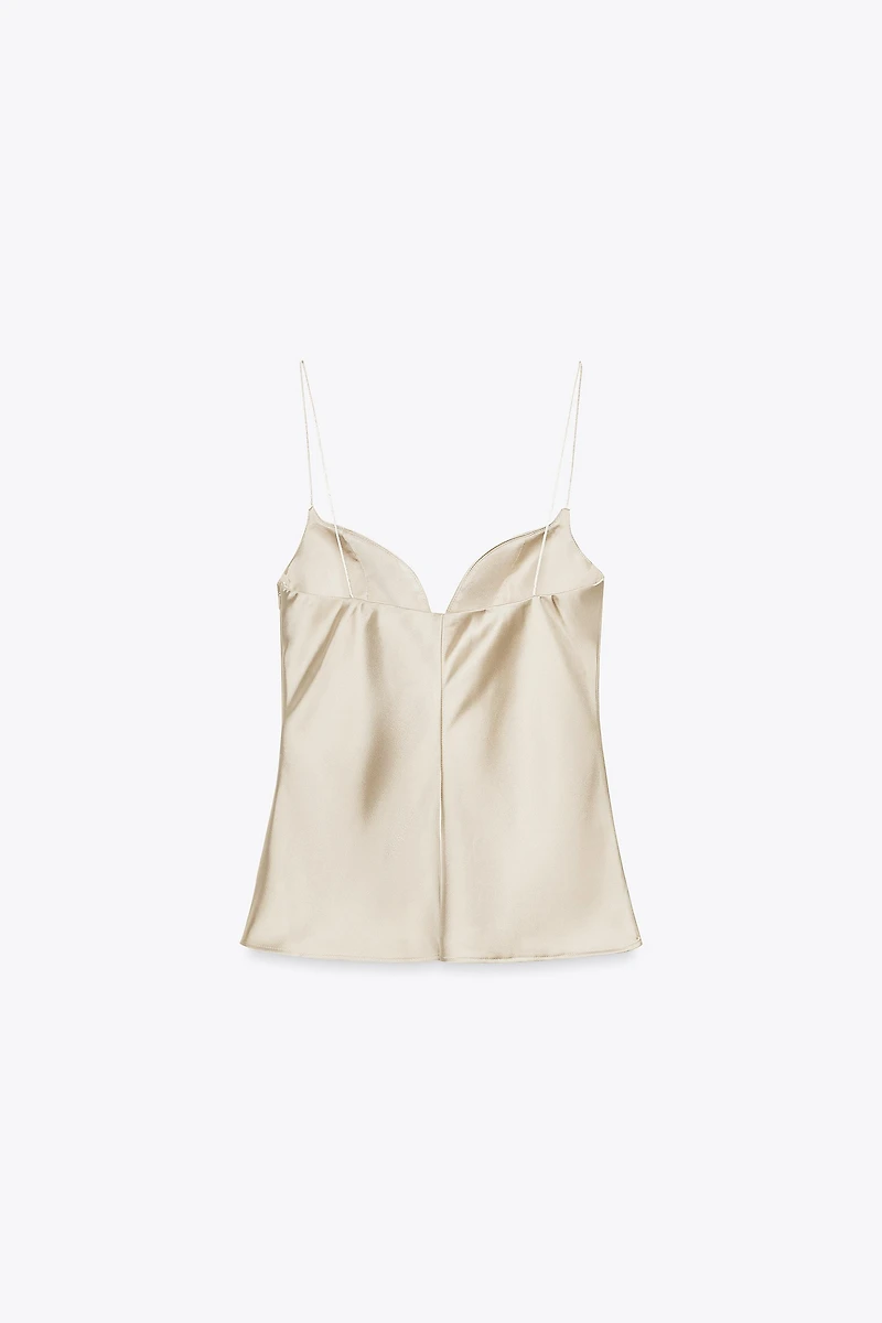 SATIN EFFECT SWEETHEART NECKLINE TOP