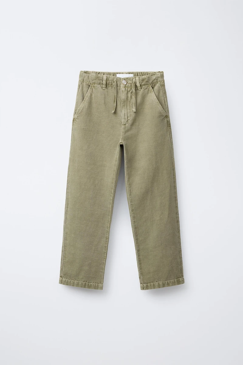 STRAIGHT-LEG COTTON-LINEN PANTS