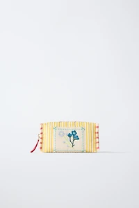 EMBROIDERED STRIPED COSMETICS BAG