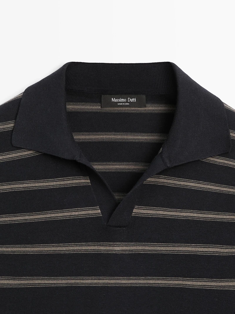 Knit polo shirt with contrast stripes