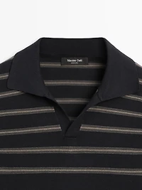 Knit polo shirt with contrast stripes