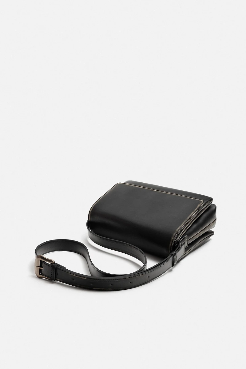 DISTRESSED EFFECT FLAP CROSSBODY BAG