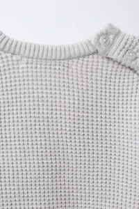 WAFFLE KNIT TEDDY BEAR PATCH SWEATER