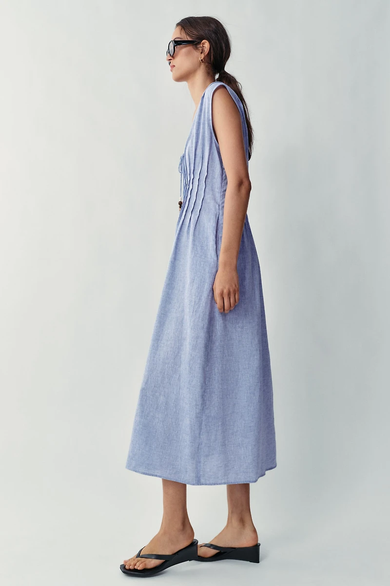 ROBE MI-LONGUE EN LIN À PLIS