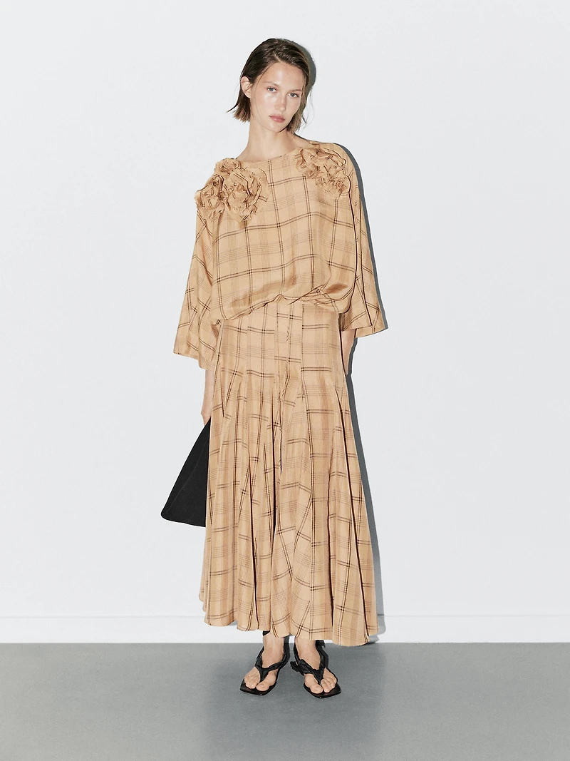 Check print godet midi skirt - STUDIO
