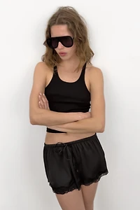 SATIN EFFECT LACE MINI SHORTS