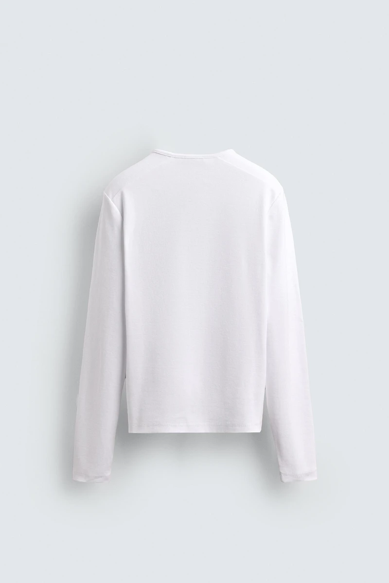 RIBBED SHIRT WITH BUTTON NECK