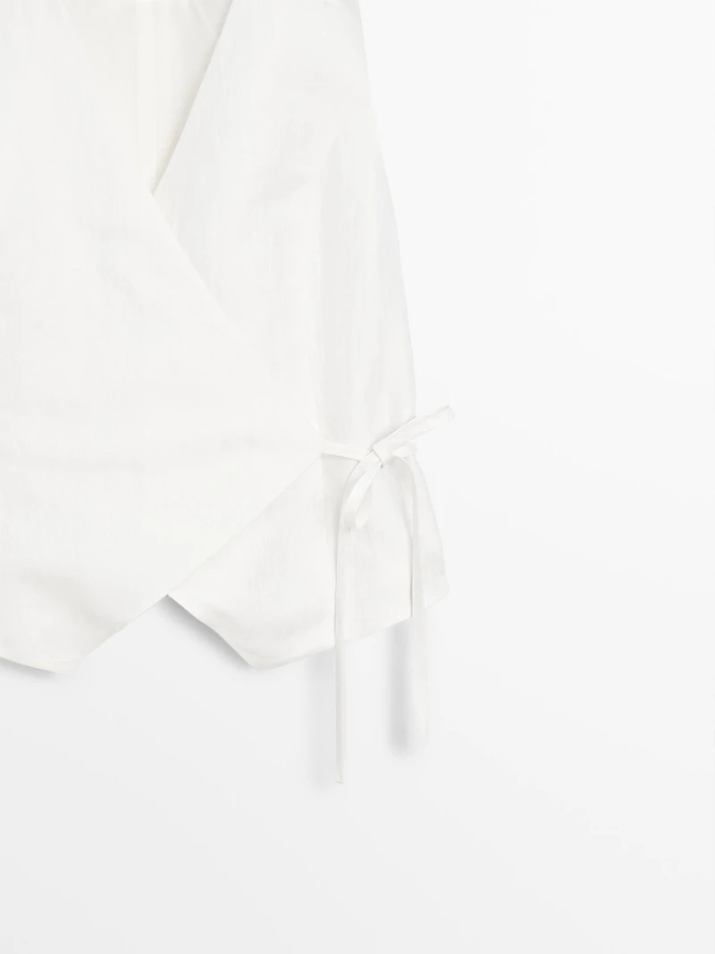 Veste sans manches nœud en lin mélangé