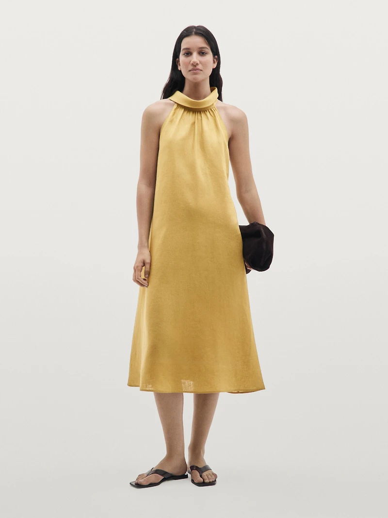 Robe longue à encolure américaine 100 % lin