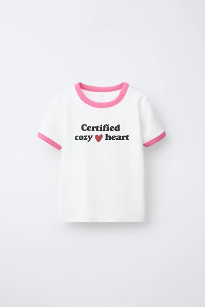 CONTRAST RIB TEXT T-SHIRT