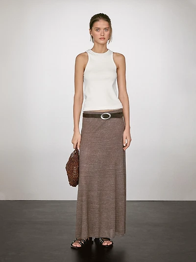 Long linen blend knit skirt