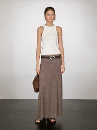 Long linen blend knit skirt