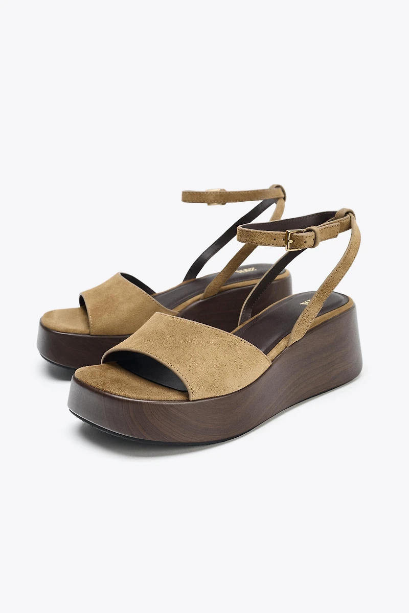 SPLIT LEATHER PLATFORM SANDALS