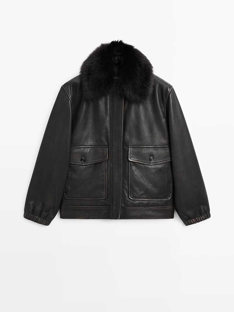 Nappa leather jacket with lambskin collar