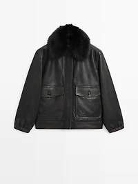 Nappa leather jacket with lambskin collar