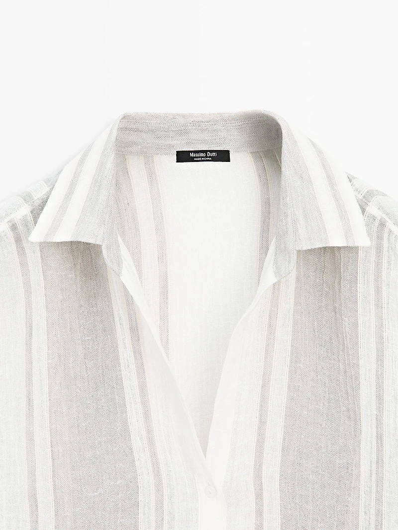 Flowing striped linen blend blouse