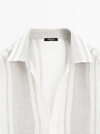 Flowing striped linen blend blouse
