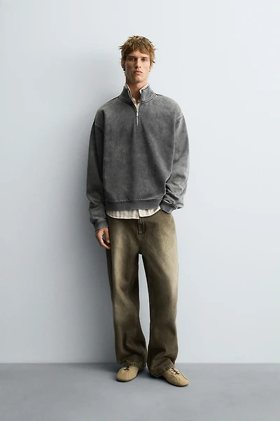 WASHED QUARTER-ZIP SWEATSHIRT